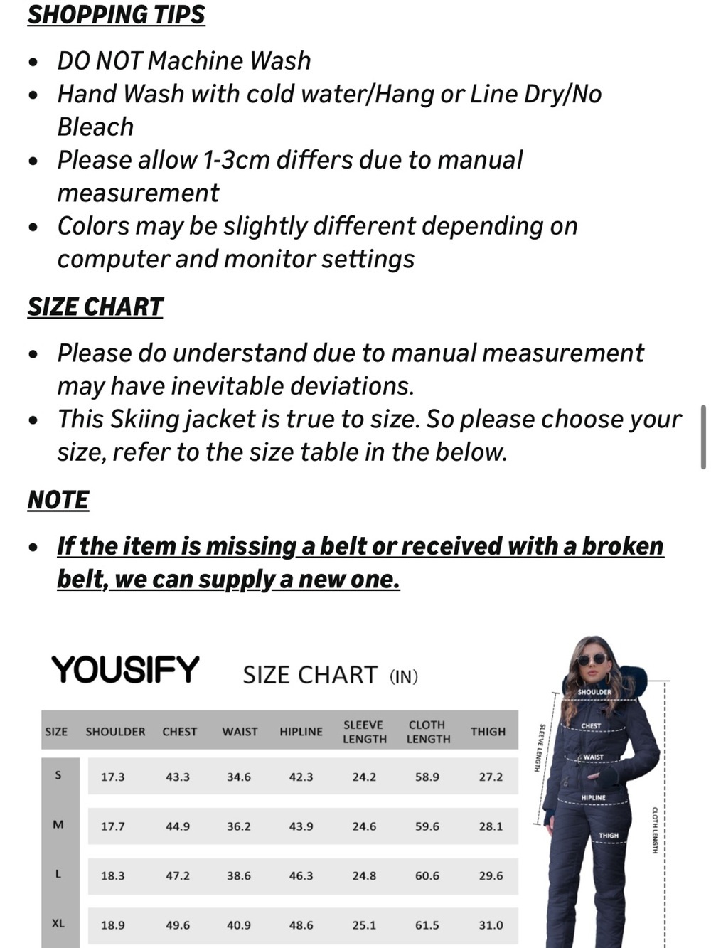 Yousify Ski Suit Snowsuit Jumpsuits Jacket XL - Picture 13 of 13